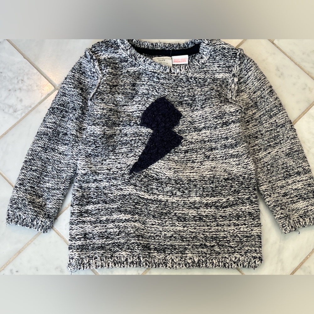 Zara Knit Lightning Sweater toddler boy size 2-3 years, grey
